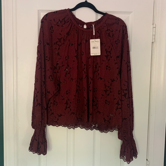 Free People Tops - NWT Free People 'Olivia' Lace Flare Sleeve Top-size